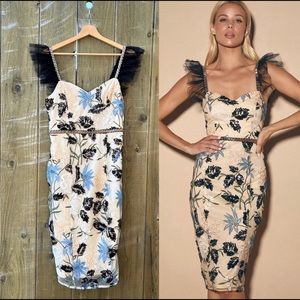 Show Stopper Cream Embroidered Sequin Bodycon Midi Dress